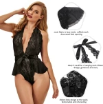 Black Ruffle Teddy With The Belt Sexy Halter V Neckline Lingerie
