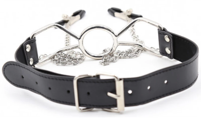 Large metal Mouth gag O-Ring Ø 4.5 cm with nipple clamps