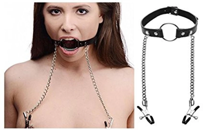 Large metal Mouth gag O-Ring Ø 4.5 cm with nipple clamps