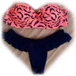 Chic Mustache Print Push Up Bandeau Bathing Suit