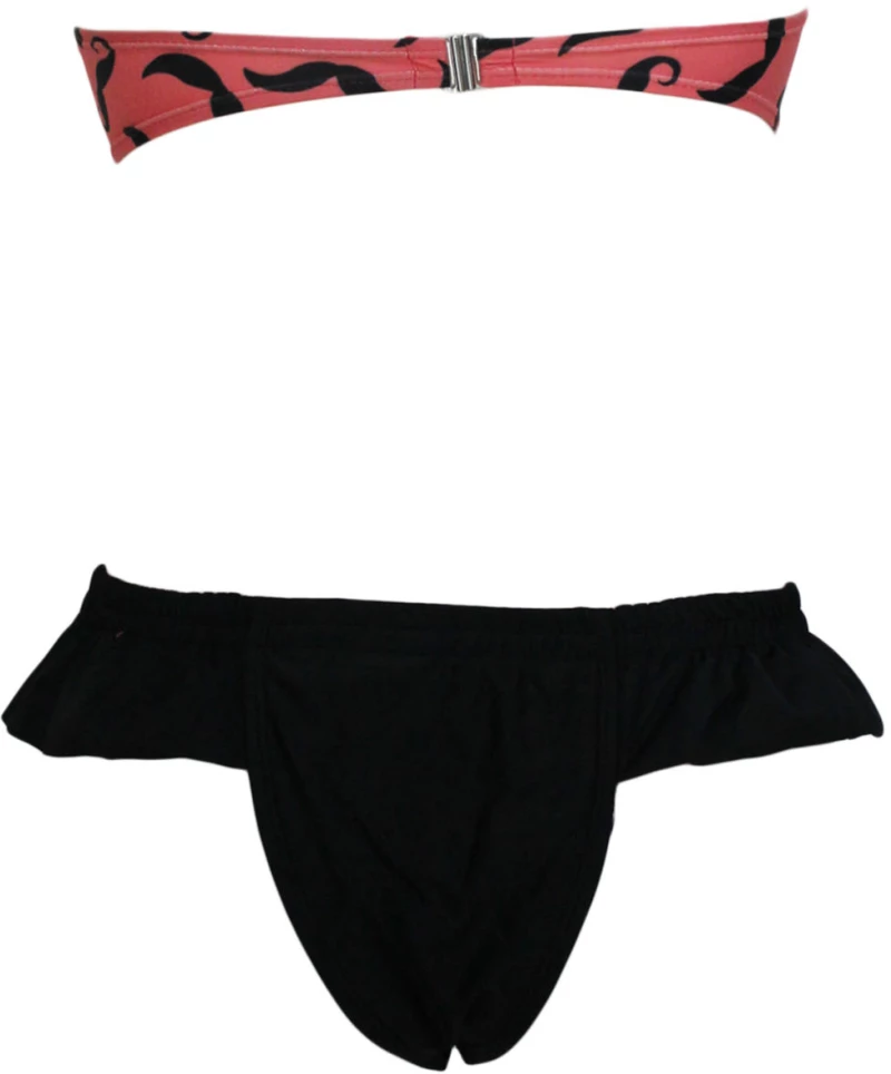 Chic Mustache Print Push Up Bandeau Bathing Suit