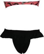 Chic Mustache Print Push Up Bandeau Bathing Suit
