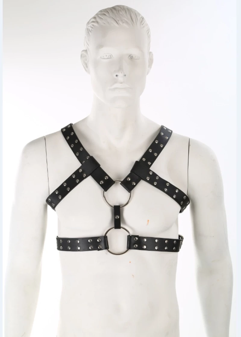BDSM Δερμάτινο ανδρικό τοπ με 2 κρίκους με λουριά 3 cm
