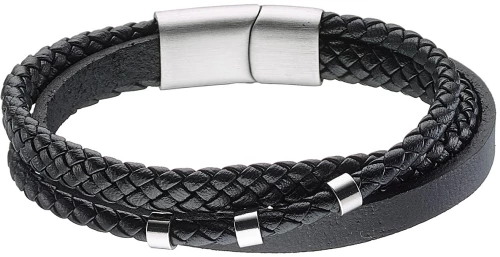Βραχιόλι Ανδρικό Από Δέρμα και Ατσάλι 316L Σε Μαύρο Χρώμα / Μήκος 21,50 Cm / Φάρδος 15,00 Mm / ABR-ART00466