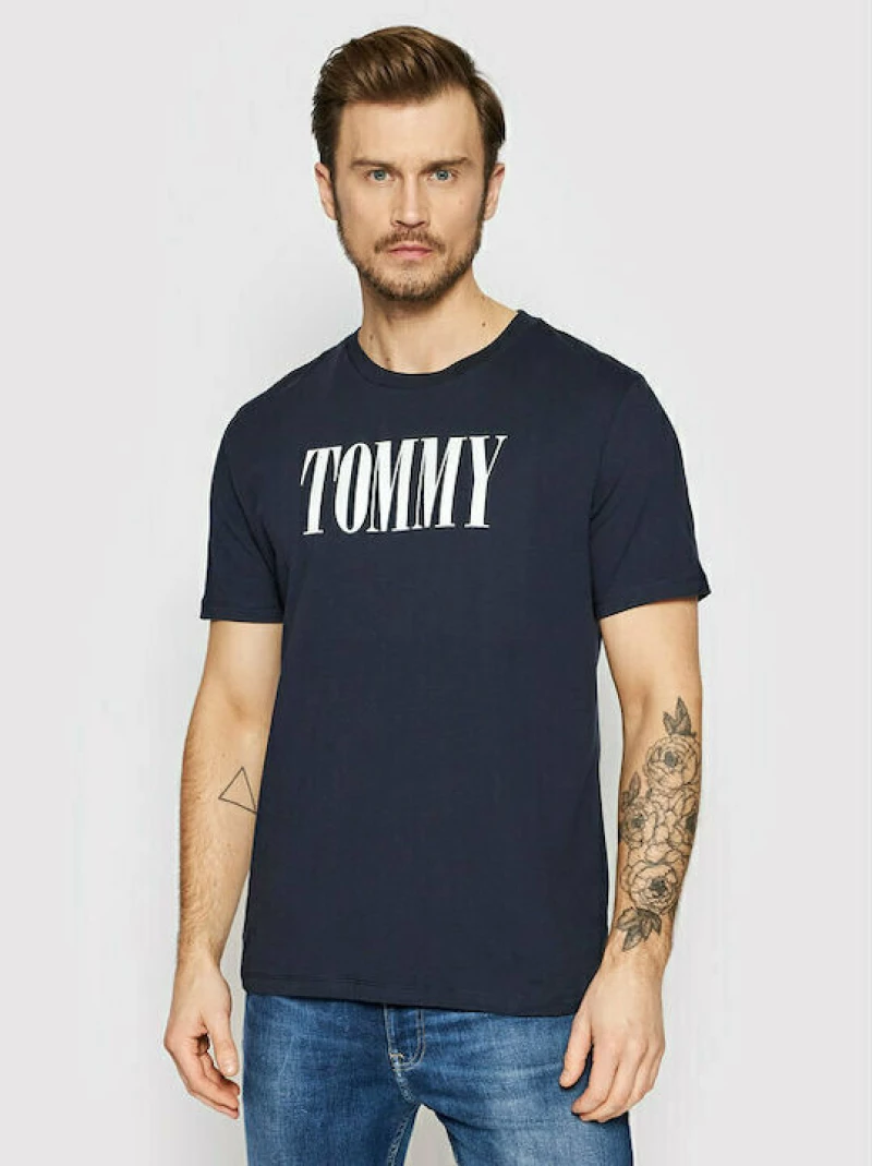 Ανδρικό T-shirt Tommy Hilfiger - Navy Ελαστικό με κοντό μανίκι - Βαμβακερό