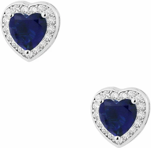 Σκουλαρίκια ροζέτα Kαρδιά μπλε ζαφείρι από ασήμι 925°