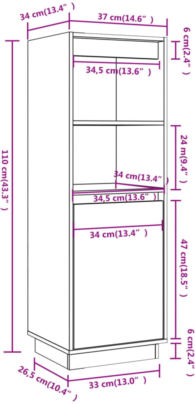 ΝΤΟΥΛΑΠΙ ΨΗΛΟ 37 X 34 X 110 ΕΚ. ΑΠΟ ΜΑΣΙΦ ΞΥΛΟ ΠΕΥΚΟΥ 813515