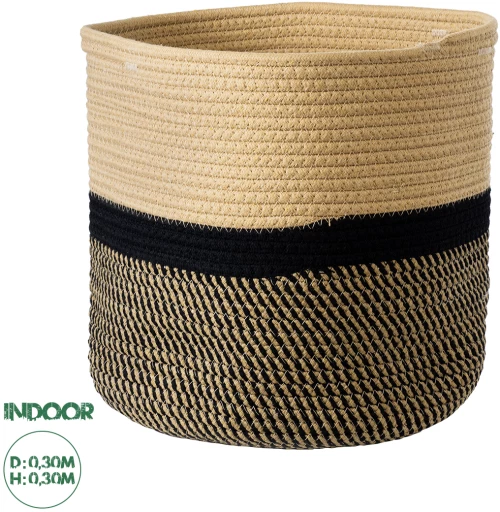 GloboStar® Artificial Garden HYDRA 20205 Διακοσμητικό Υφασμάτινο Πλεκτό Καλάθι - Κασπώ Γλάστρα - Flower Pot  Μπεζ με Μαύρο Π30cm x Υ30cm