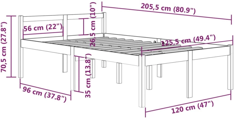 ΠΛΑΙΣΙΟ ΚΡΕΒΑΤΙΟΥ 120 X 200 ΕΚ. ΑΠΟ ΜΑΣΙΦ ΞΥΛΟ ΠΕΥΚΟΥ 810609