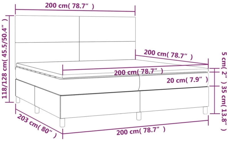 ΚΡΕΒΑΤΙ BOXSPRING ΜΕ ΣΤΡΩΜΑ & LED ΑΝ.ΓΚΡΙ 200X200ΕΚ. ΥΦΑΣΜΑΤΙΝΟ 3135301