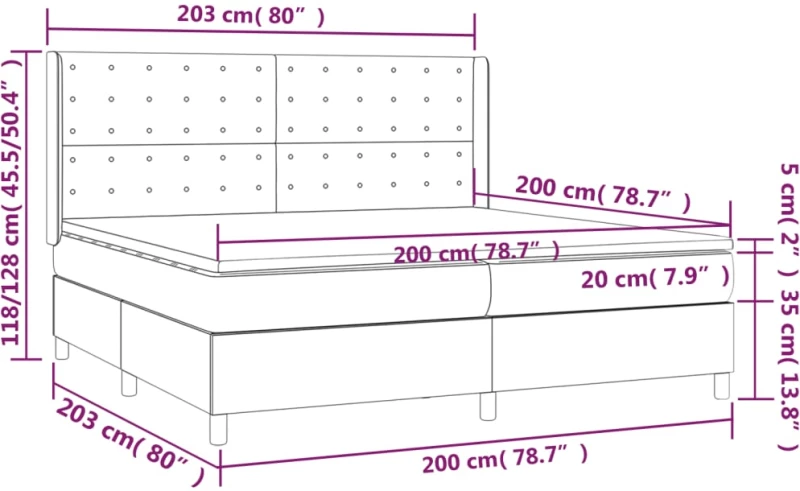 ΚΡΕΒΑΤΙ BOXSPRING ΜΕ ΣΤΡΩΜΑ & LED ΑΝ.ΓΚΡΙ 200X200ΕΚ. ΥΦΑΣΜΑΤΙΝΟ 3138661