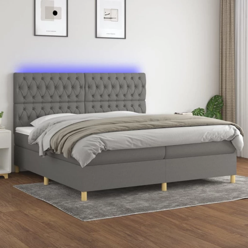 ΚΡΕΒΑΤΙ BOXSPRING ΜΕ ΣΤΡΩΜΑ & LED ΣΚ.ΓΚΡΙ 200X200ΕΚ. ΥΦΑΣΜΑΤΙΝΟ 3135702