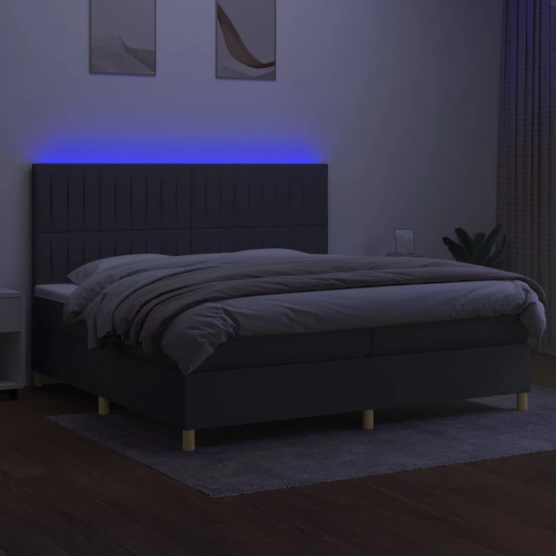 ΚΡΕΒΑΤΙ BOXSPRING ΜΕ ΣΤΡΩΜΑ & LED ΣΚ.ΓΚΡΙ 200X200ΕΚ. ΥΦΑΣΜΑΤΙΝΟ 3135622