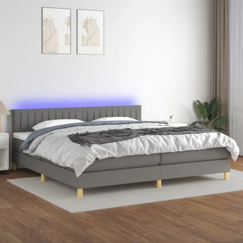 ΚΡΕΒΑΤΙ BOXSPRING ΜΕ ΣΤΡΩΜΑ & LED ΣΚ.ΓΚΡΙ 200X200ΕΚ. ΥΦΑΣΜΑΤΙΝΟ 3133902