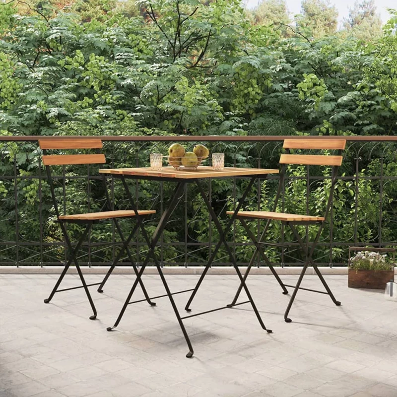 ΤΡΑΠΕΖΑΡΙΑ BISTRO ΠΤΥΣΣΟΜΕΝΗ ΣΕΤ 3 ΤΕΜ ΜΑΣΙΦ ΞΥΛΟ TEAK & ΑΤΣΑΛΙ 319977