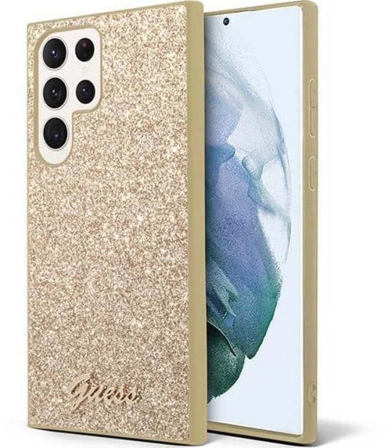 Θήκη Guess Hardcase Glitter Script για Samsung Galaxy S23 Ultra - ΧΡΥΣΟ - GUHCS23LHGGSHD