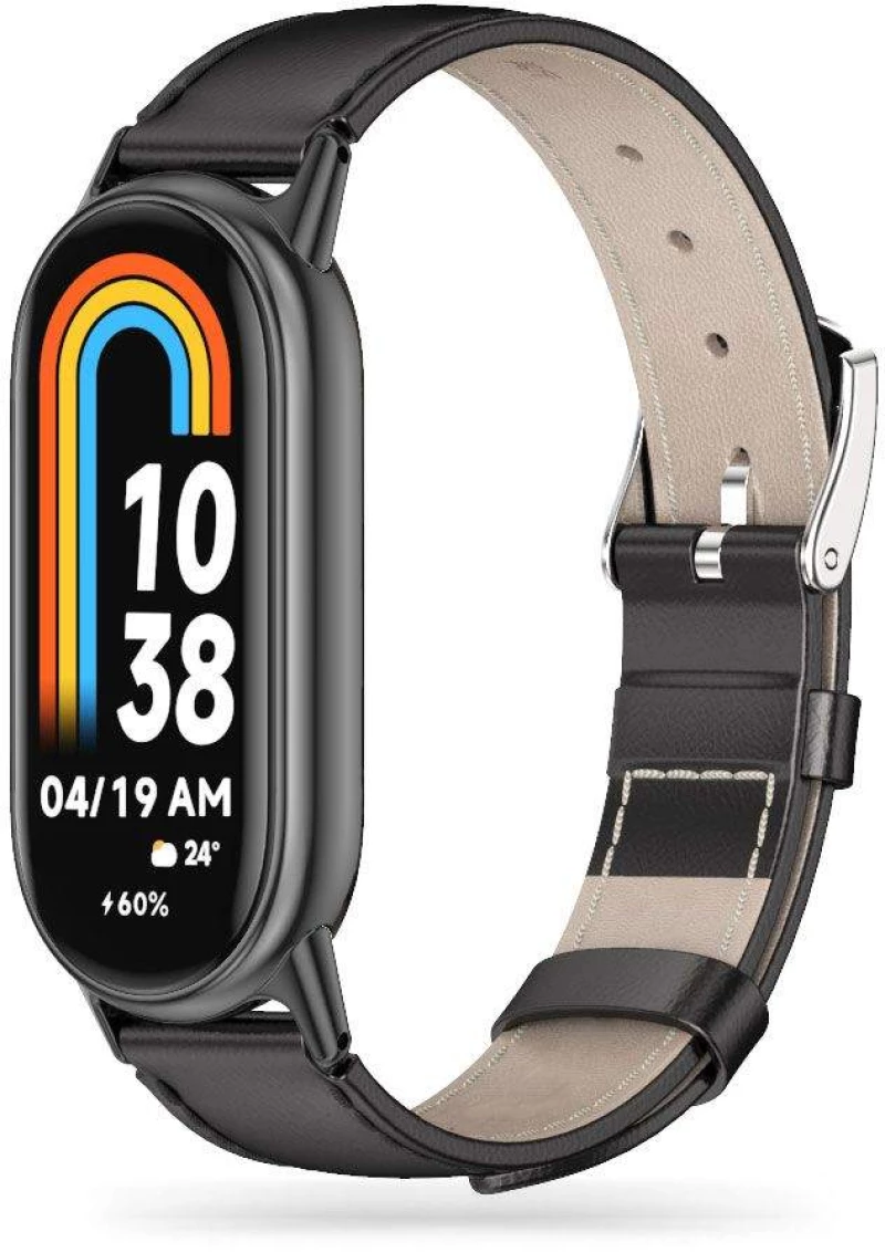 Tech Protect SMOOTH LEATHERFIT PRO λουράκι για XIAOMI MI BAND 8 / 8 NFC smartwatch - ΜΑΥΡΟ