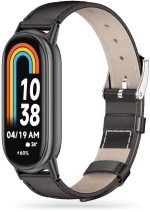 Tech Protect SMOOTH LEATHERFIT PRO λουράκι για XIAOMI MI BAND 8 / 8 NFC smartwatch - ΜΑΥΡΟ