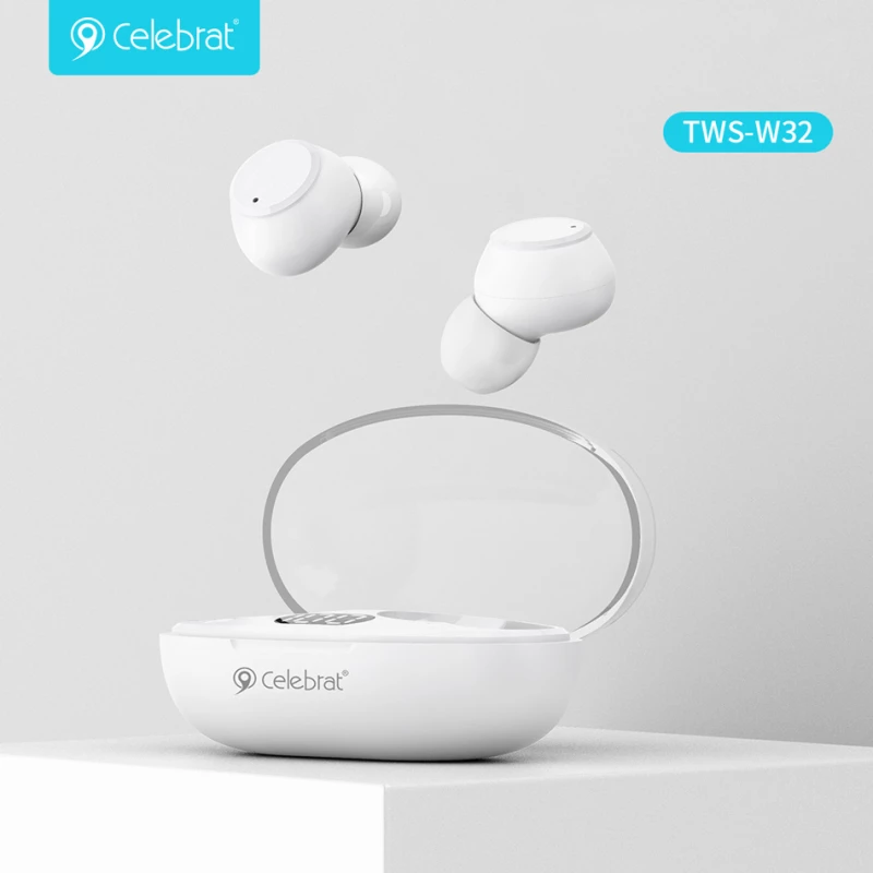 CELEBRAT earphones με θήκη φόρτισης TWS-W32  True Wireless  λευκά