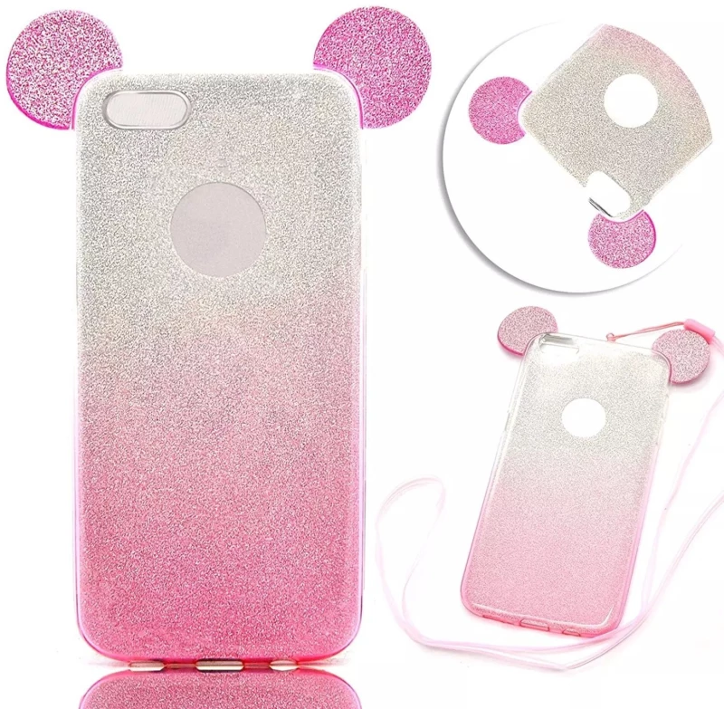 Apple iPhone X Edition (2017) 5.8-inch - Luxury 3D Mickey & Minnie Ears Glitter Protective TPU Case Silver Rose (oem)