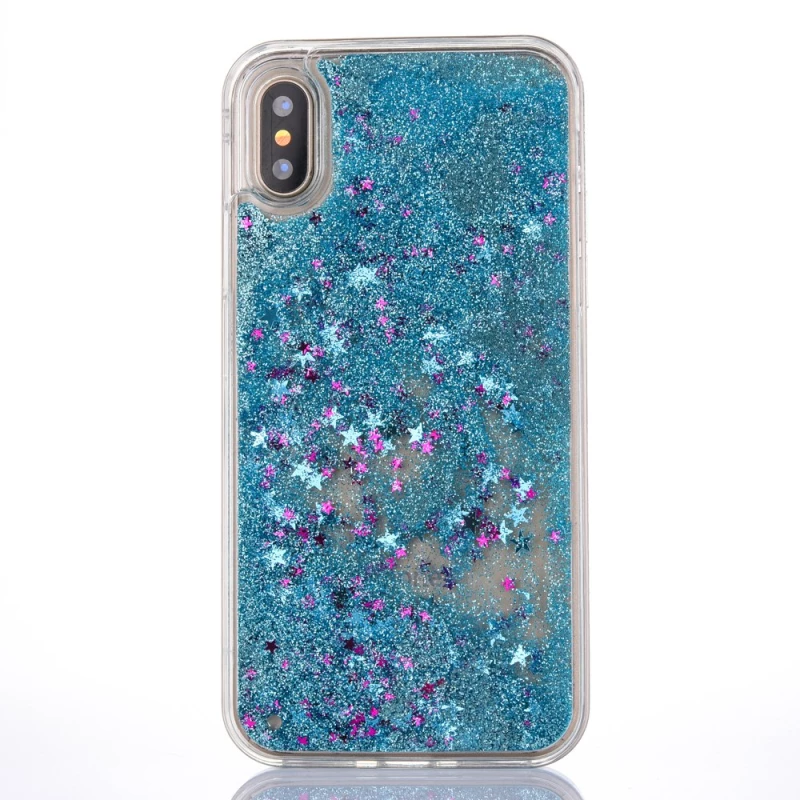 Samsung Galaxy J4 Plus 2018 - Silicone Back Cover Liquid Glitter Case blue With Colorful Stars (oem)