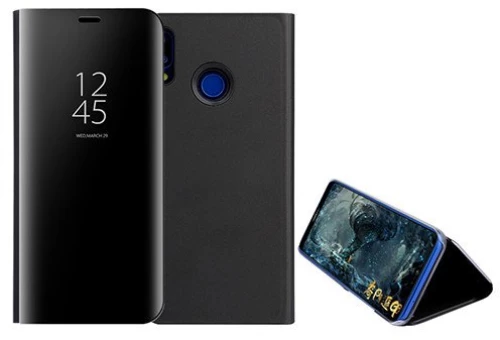 Xiaomi Redmi Note 7 case, Mirror Flip Vertical Bracket Holster [Ultra-thin] [Slim Fit] [Translucent Mirror] [Slip-Resistant] for Xiaomi Redmi Note 7 - Black