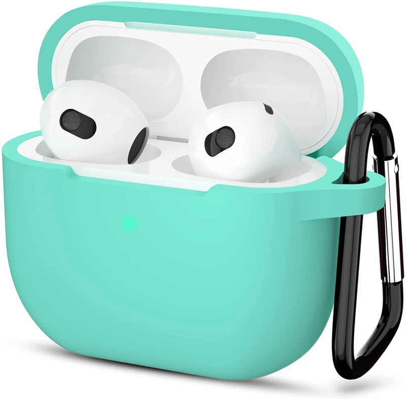 (Apple AirPods 3) Silicone Fit with Carabiner Θήκη Σιλικόνης με Γάντζο - Mint (oem)