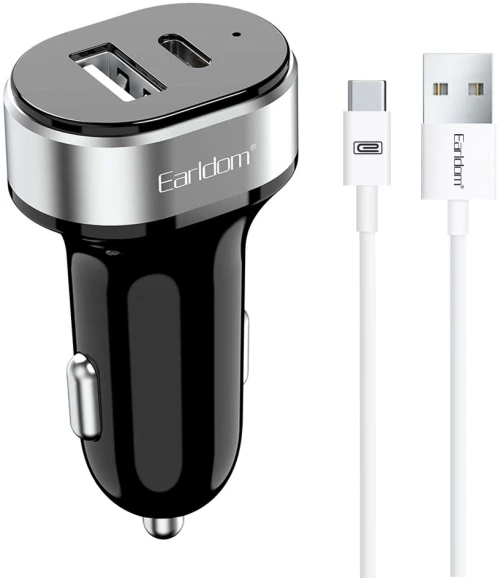 Φορτιστή αυτοκινήτου Earldom ES-CC14, 1xUSB, 1xType-C, με καλώδιο Type-C, Μαυρο - 40243