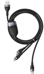 Baseus Cablu de Date USB la Lightning, Micro-USB, Type-C 66W, 1.2m - Baseus Flash Series (CA1T3-G1) - Gray 6953156229822