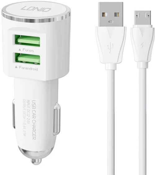 LDNIO LDNIO DL-C29 car charger, 2x USB, 3.4A + Micro USB cable (white) 042830