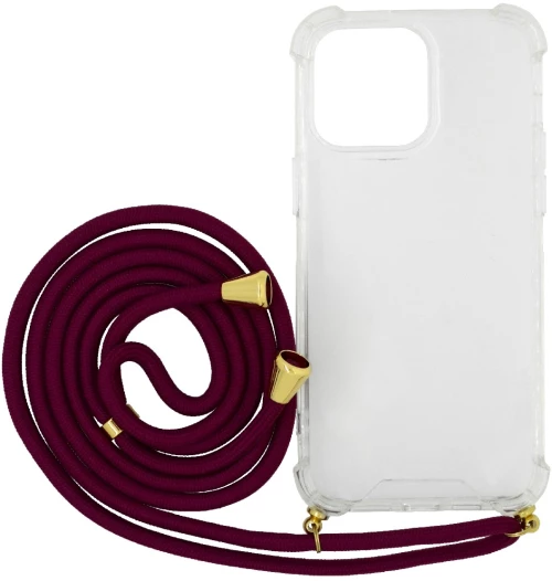 Θήκη Ancus Crossbody για Apple iPhone 14 Pro Max Διάφανη με Κορδόνι Μπορντώ