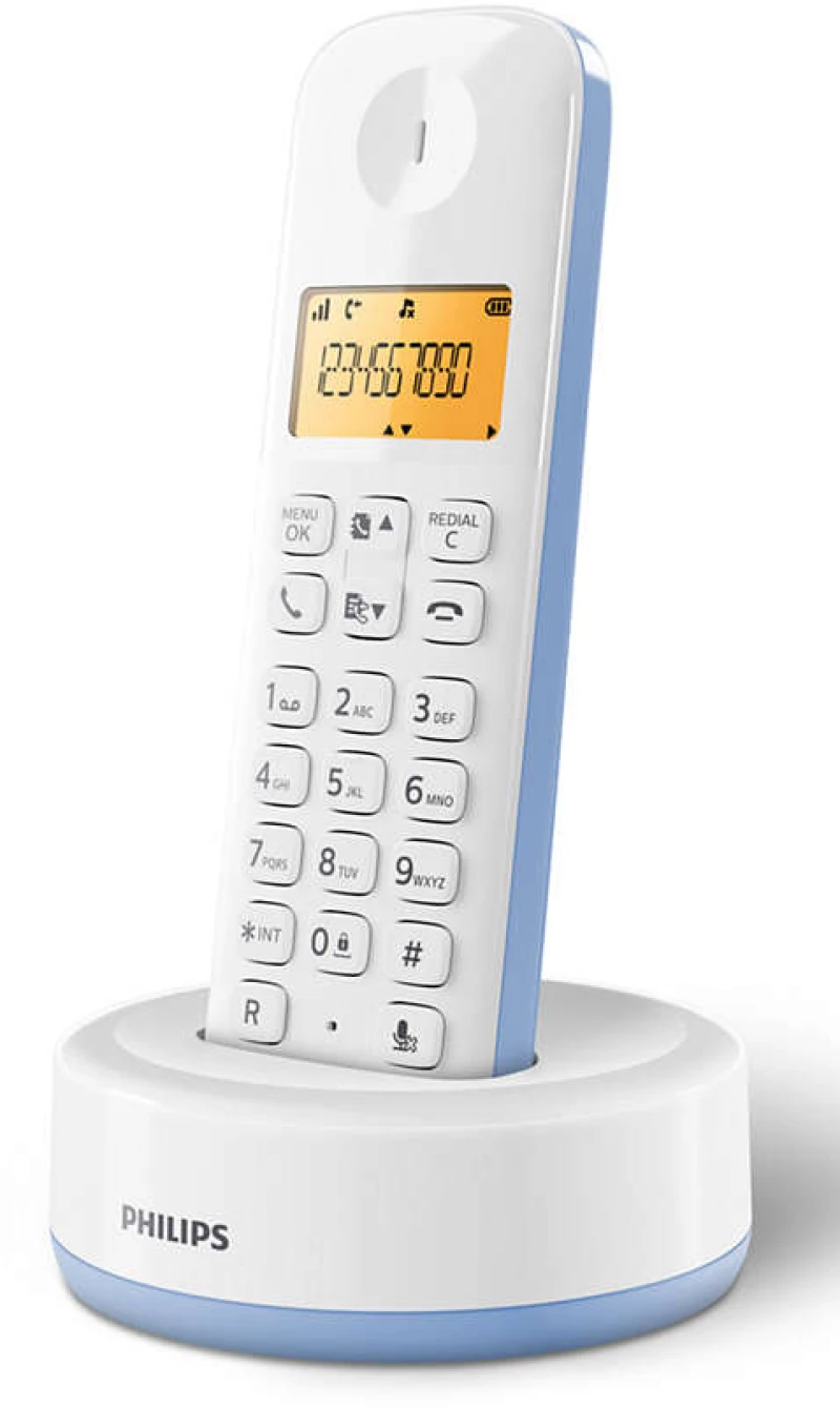 PHILIPS ασύρματο τηλέφωνο D1601S-34, με ελληνικό μενού, λευκό-μπλε