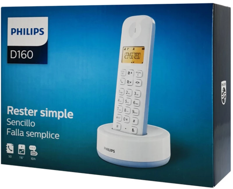 PHILIPS ασύρματο τηλέφωνο D1601S-34, με ελληνικό μενού, λευκό-μπλε