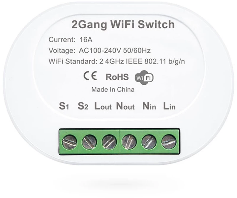 Smart switch No brand PST-TMW02, 2 Channels, 220V, 16A, Wi-Fi, Tuya Smart, White - 91022