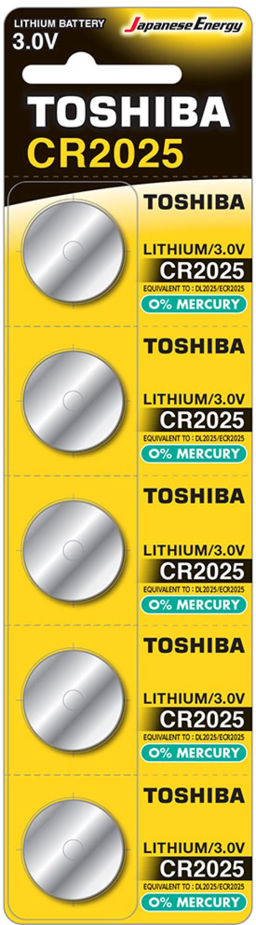 TOSHIBA CR2025 3V 160mAh ΜΠΑΤΑΡΙΑ ΛΙΘΙΟΥ Καρτέλα 5 τεμ TO-CR2025 15138