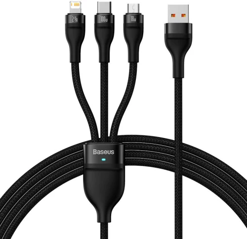 Baseus 3in1 USB cable Baseus Flash Series, USB-C + micro USB + Lightning, 100W, 1.2m (black) 033914