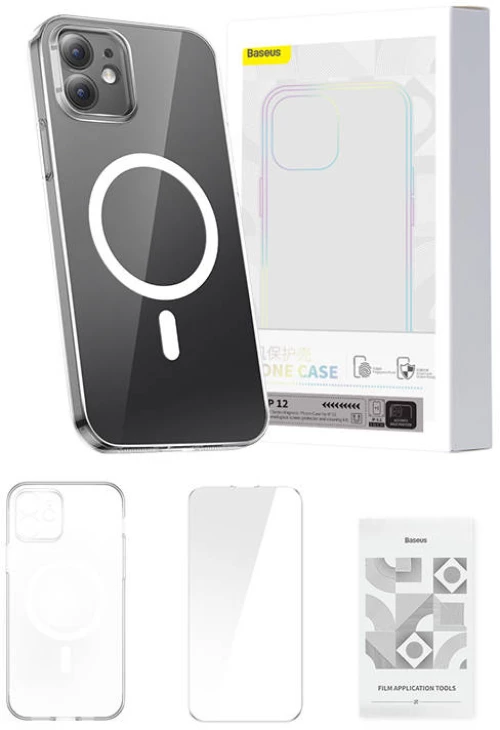 Baseus Phone case Baseus Magnetic Crystal Clear for iPhone 12 (transparent) with all-tempered-glass screen protector and cleaning kit 047038 έως και 12 άτοκες δόσεις