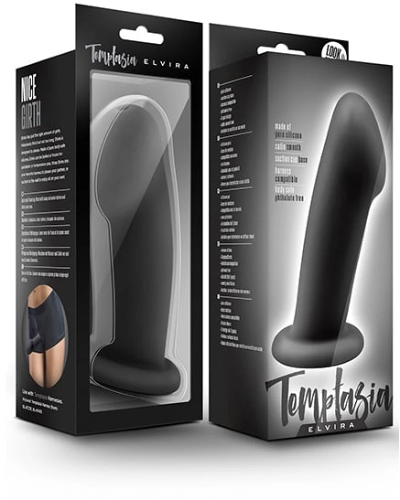 Μη Ρεαλιστικό Ομοίωμα Πέους Temptasia Elvira Strap-On (Μαύρο) - Blush