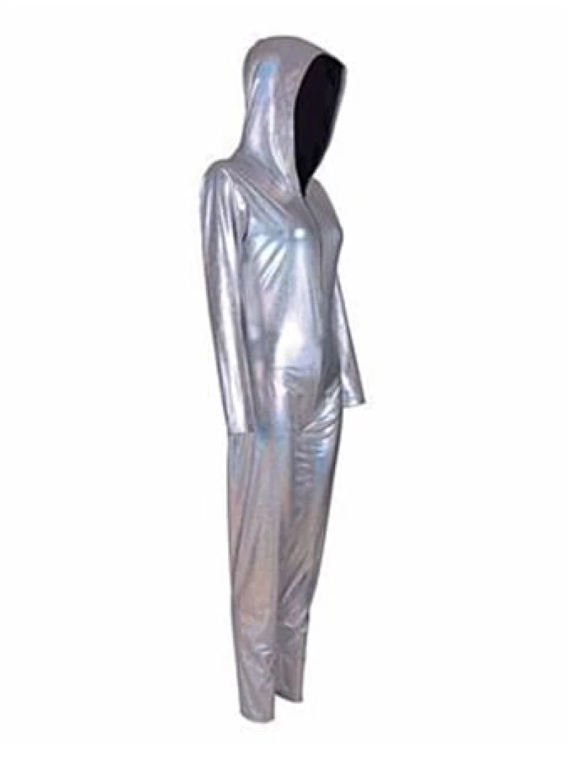 Silver hooded catsuit
