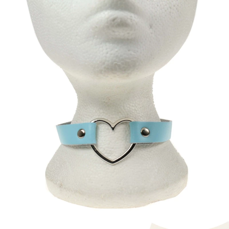 Δερμάτινο Χειροποίητο Κολάρο Row Heart Fitting Choker (Γαλάζιο) - BULLET69