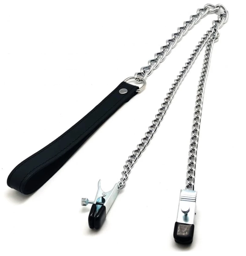 Breast clamps + leash ( metal + leather )