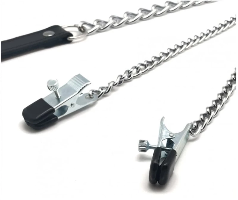 Breast clamps + leash ( metal + leather )