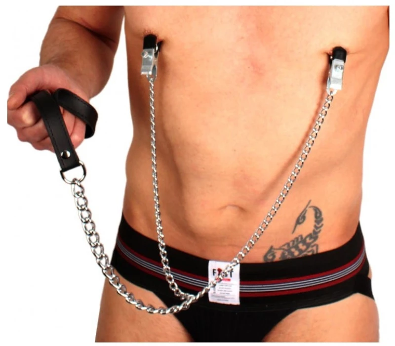 Breast clamps + leash ( metal + leather )