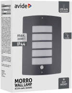 Avide Outdoor Wall Lamp Morro 1xE27 PIR IP44 Antracit