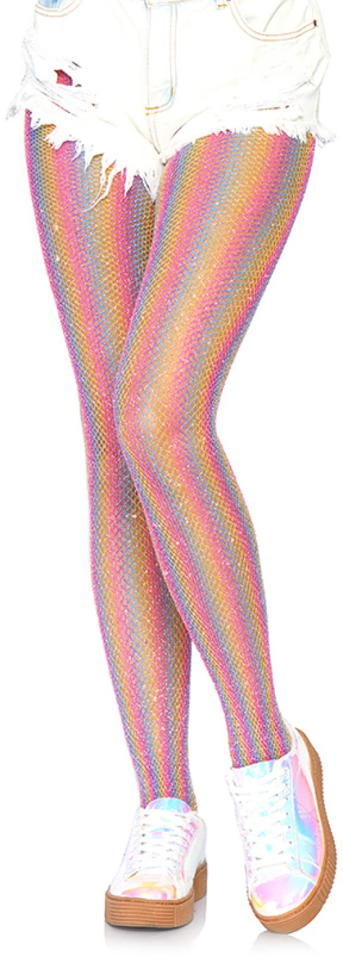 Lurex rainbow fishnet tights Pink