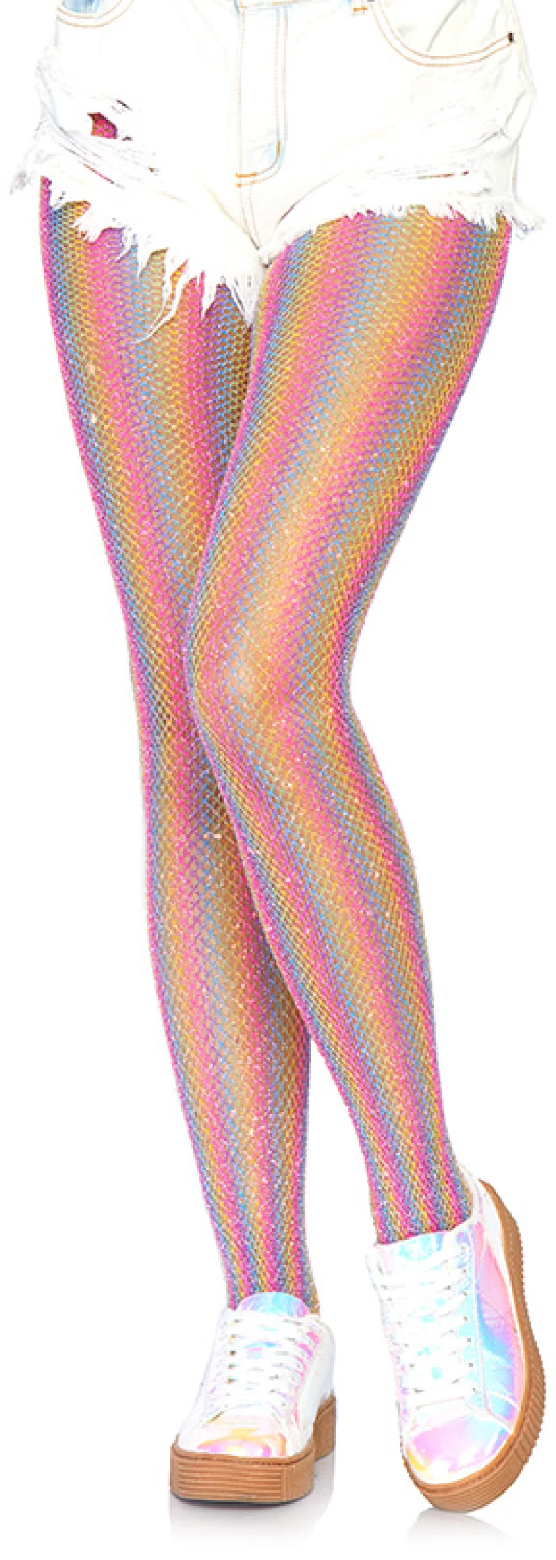 Lurex rainbow fishnet tights Pink