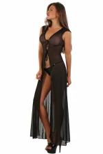 Long negligee in fine fishnet, with hood -BLACK