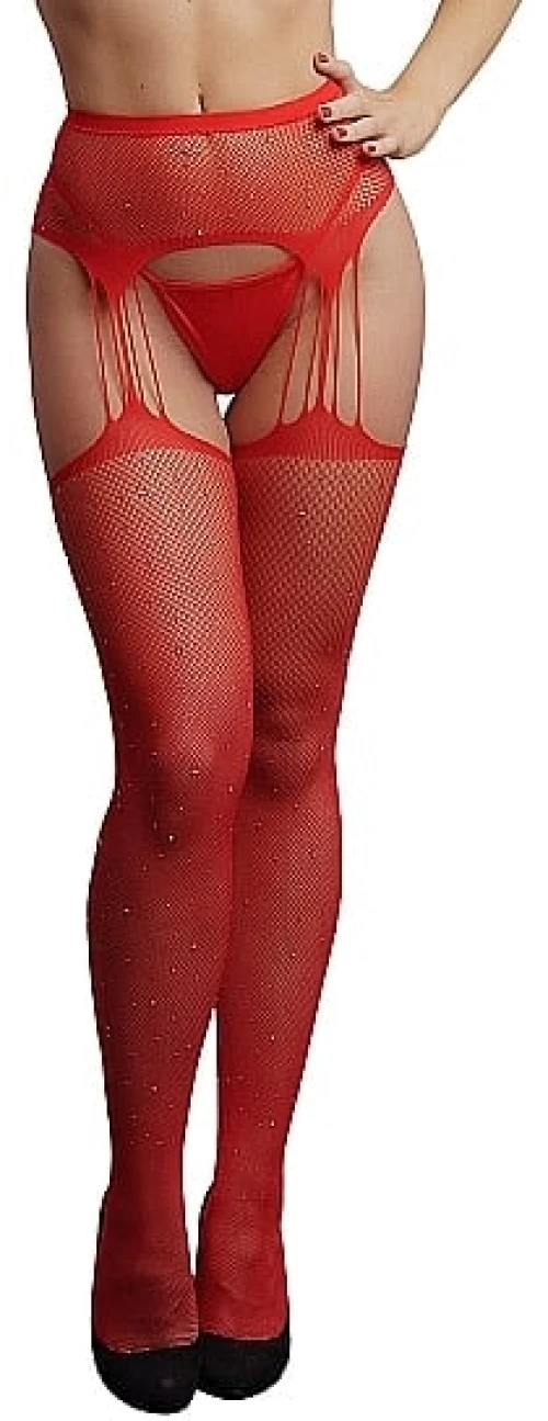 Ζαρτιέρες Suspender Rhinestone Pantyhose - Κόκκινες