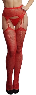 Ζαρτιέρες Suspender Rhinestone Pantyhose - Κόκκινες