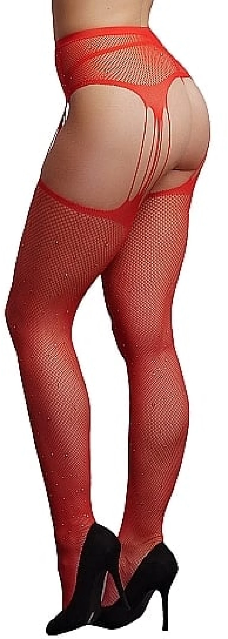 Ζαρτιέρες Suspender Rhinestone Pantyhose - Κόκκινες